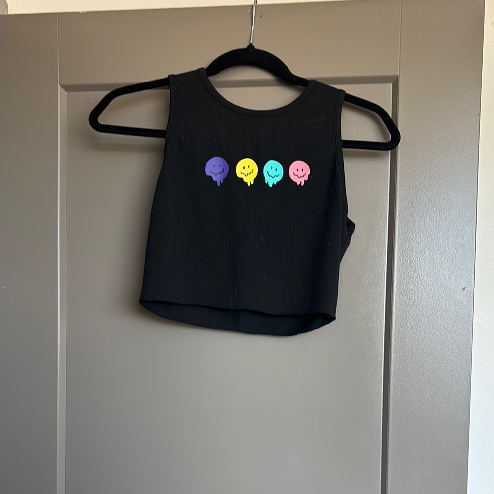 Black Women’s Crop Top with Colorful Emoji Print